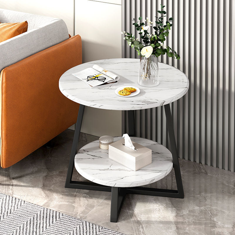 Modern Minimalist Round Carbon Steel MDF End Table 2-Tier For Living Room