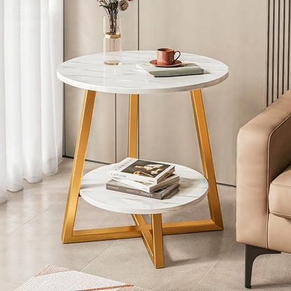Modern Minimalist Round Carbon Steel MDF End Table 2-Tier For Living Room
