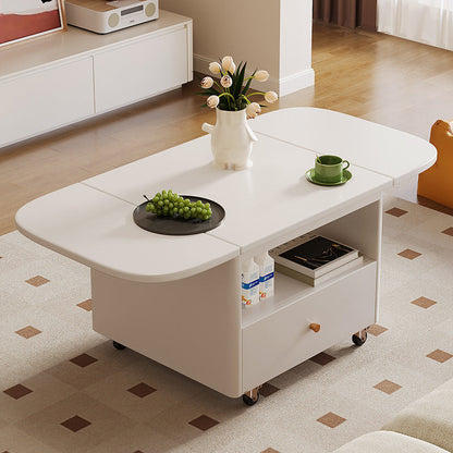Modern Minimalist Rounded-Edge Solid Wood Eco Board Folding Movable Coffee Table 1-Drawer 2-Tier For Living Room