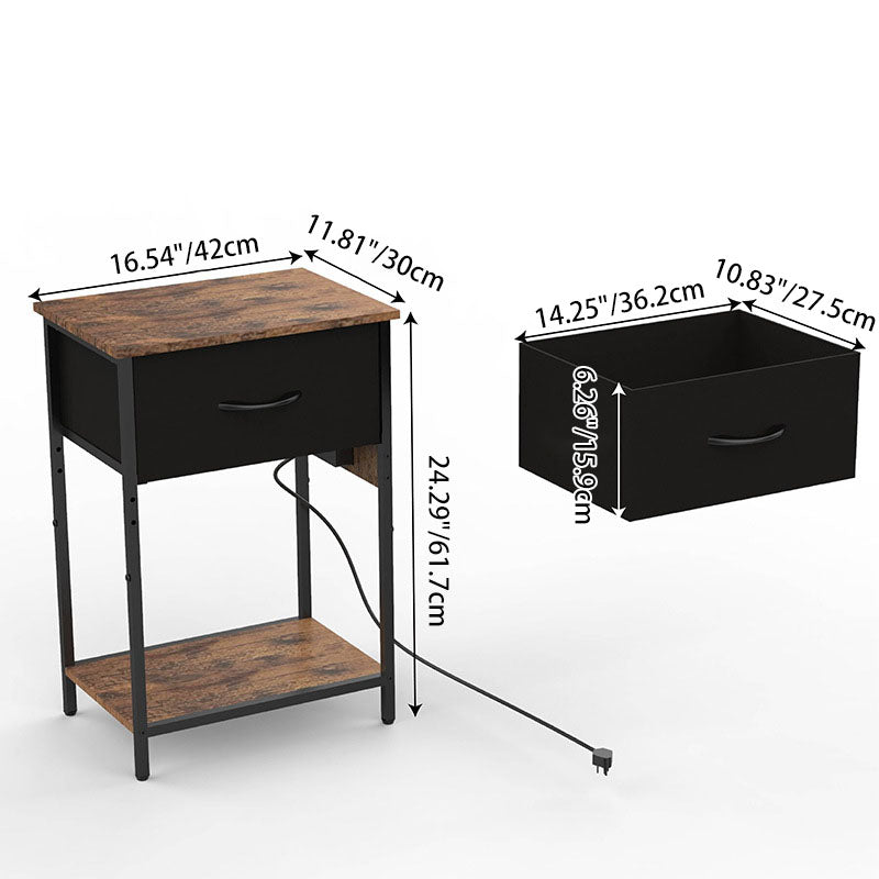 Traditional Vintage Rectangular Carbon Steel Particle Board End Table With Charging 1-Drawer For Living Room
