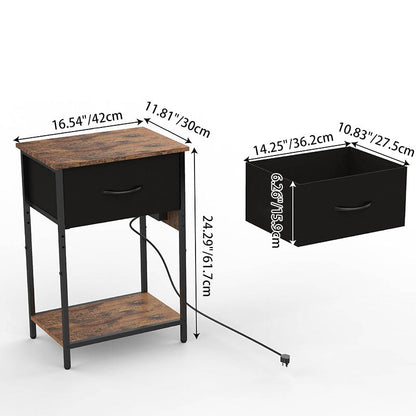 Traditional Vintage Rectangular Carbon Steel Particle Board End Table With Charging 1-Drawer For Living Room