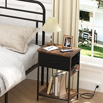 Traditional Vintage Rectangular Carbon Steel Particle Board End Table With Charging 1-Drawer For Living Room