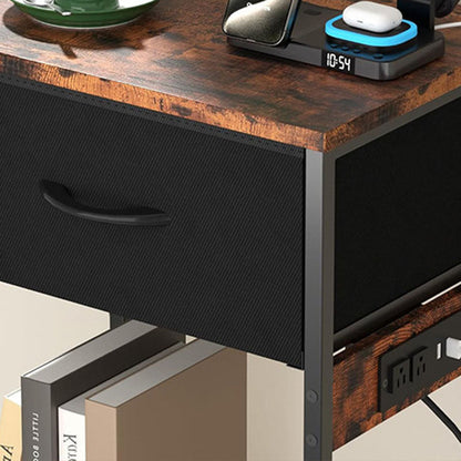 Traditional Vintage Rectangular Carbon Steel Particle Board End Table With Charging 1-Drawer For Living Room