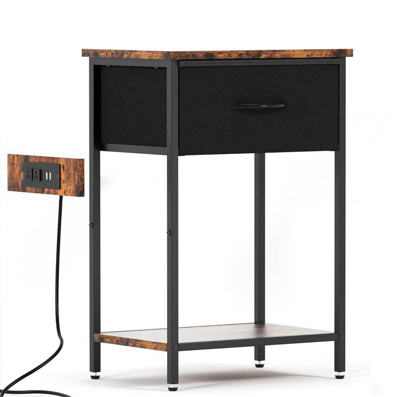 Traditional Vintage Rectangular Carbon Steel Particle Board End Table With Charging 1-Drawer For Living Room