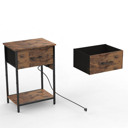 Traditional Vintage Rectangular Carbon Steel Particle Board End Table With Charging 1-Drawer For Living Room