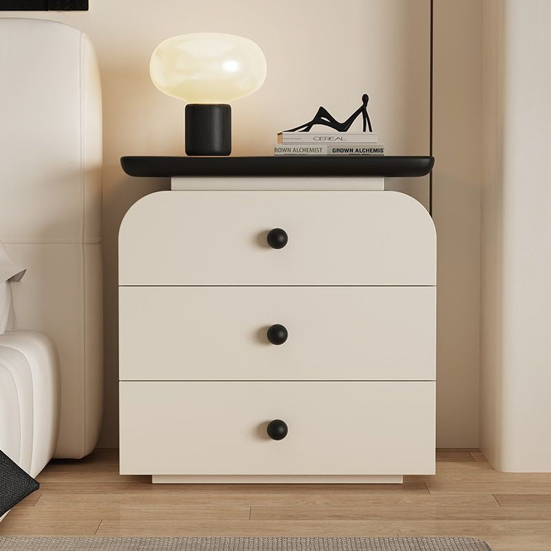 Contemporary Nordic Rounded-Edge Rectangular Design Solid Wood Solid Wood Plywood Cat-Scratch Resistant Leather Nightstand 2-Drawer For Bedroom