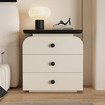 Contemporary Nordic Rounded-Edge Rectangular Design Solid Wood Solid Wood Plywood Cat-Scratch Resistant Leather Nightstand 2-Drawer For Bedroom