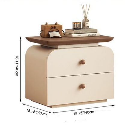 Contemporary Nordic Rounded-Edge Rectangular Design Solid Wood Solid Wood Plywood Cat-Scratch Resistant Leather Nightstand 2-Drawer For Bedroom