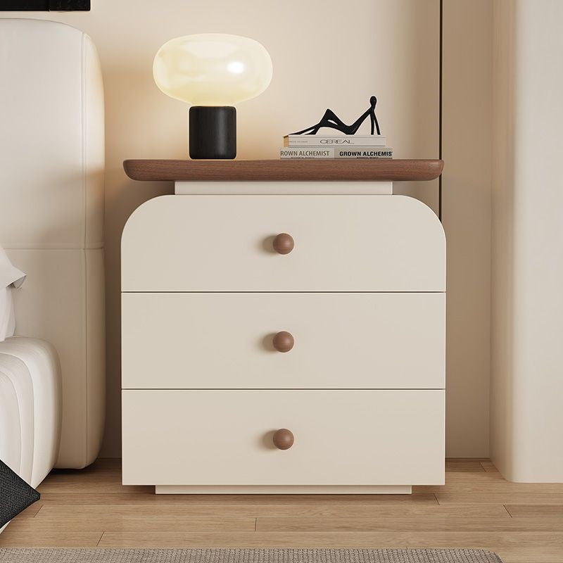Contemporary Nordic Rounded-Edge Rectangular Design Solid Wood Solid Wood Plywood Cat-Scratch Resistant Leather Nightstand 2-Drawer For Bedroom