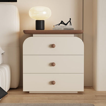 Contemporary Nordic Rounded-Edge Rectangular Design Solid Wood Solid Wood Plywood Cat-Scratch Resistant Leather Nightstand 2-Drawer For Bedroom