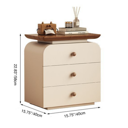 Contemporary Nordic Rounded-Edge Rectangular Design Solid Wood Solid Wood Plywood Cat-Scratch Resistant Leather Nightstand 2-Drawer For Bedroom