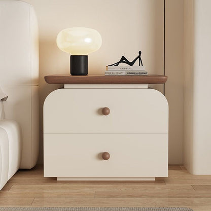 Contemporary Nordic Rounded-Edge Rectangular Design Solid Wood Solid Wood Plywood Cat-Scratch Resistant Leather Nightstand 2-Drawer For Bedroom
