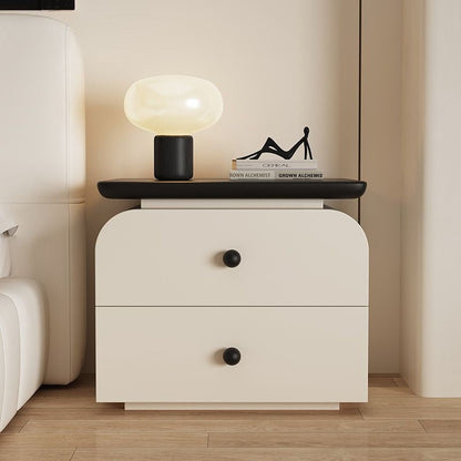 Contemporary Nordic Rounded-Edge Rectangular Design Solid Wood Solid Wood Plywood Cat-Scratch Resistant Leather Nightstand 2-Drawer For Bedroom