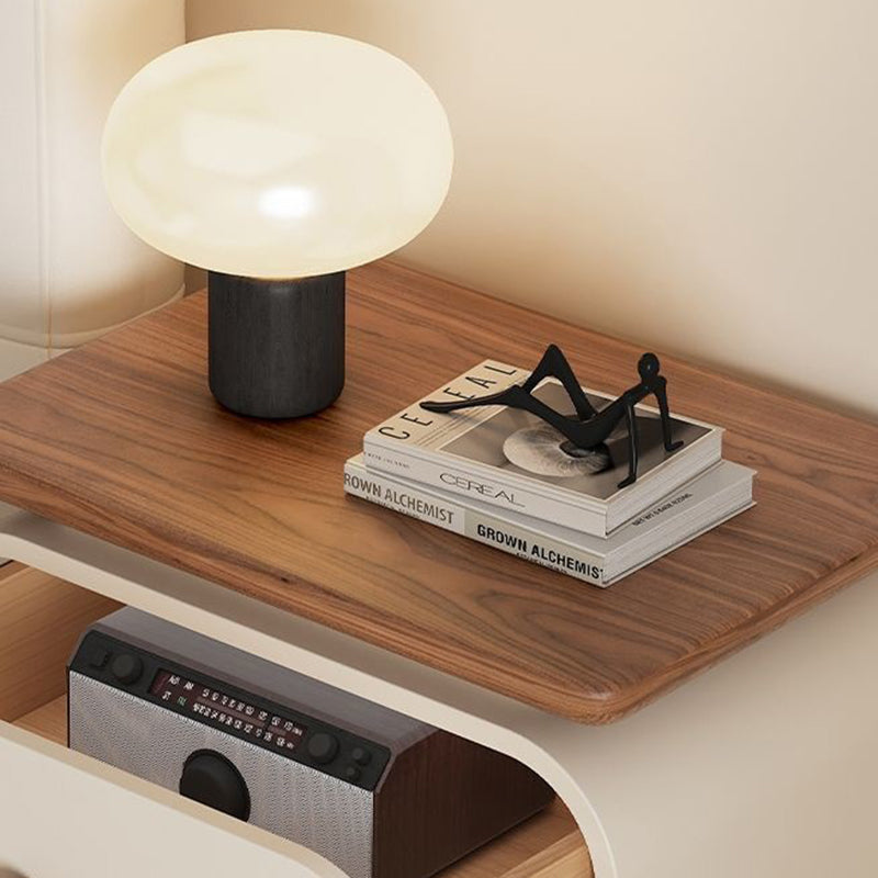 Contemporary Nordic Rounded-Edge Rectangular Design Solid Wood Solid Wood Plywood Cat-Scratch Resistant Leather Nightstand 2-Drawer For Bedroom