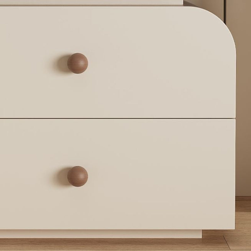 Contemporary Nordic Rounded-Edge Rectangular Design Solid Wood Solid Wood Plywood Cat-Scratch Resistant Leather Nightstand 2-Drawer For Bedroom