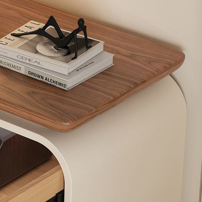 Contemporary Nordic Rounded-Edge Rectangular Design Solid Wood Solid Wood Plywood Cat-Scratch Resistant Leather Nightstand 2-Drawer For Bedroom