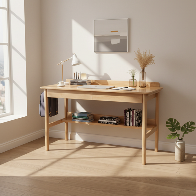Traditional Chinese Rounded Rectangular Corner Design Solid Wood Solid Wood Plywood Desk & Chair Set For Bedroom