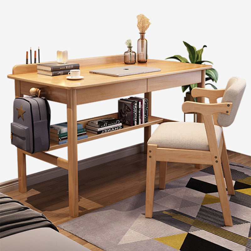 Traditional Chinese Rounded Rectangular Corner Design Solid Wood Solid Wood Plywood Desk & Chair Set For Bedroom