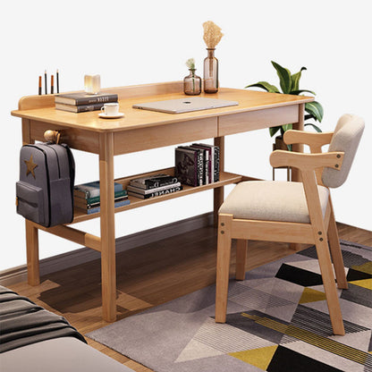 Traditional Chinese Rounded Rectangular Corner Design Solid Wood Solid Wood Plywood Desk & Chair Set For Bedroom
