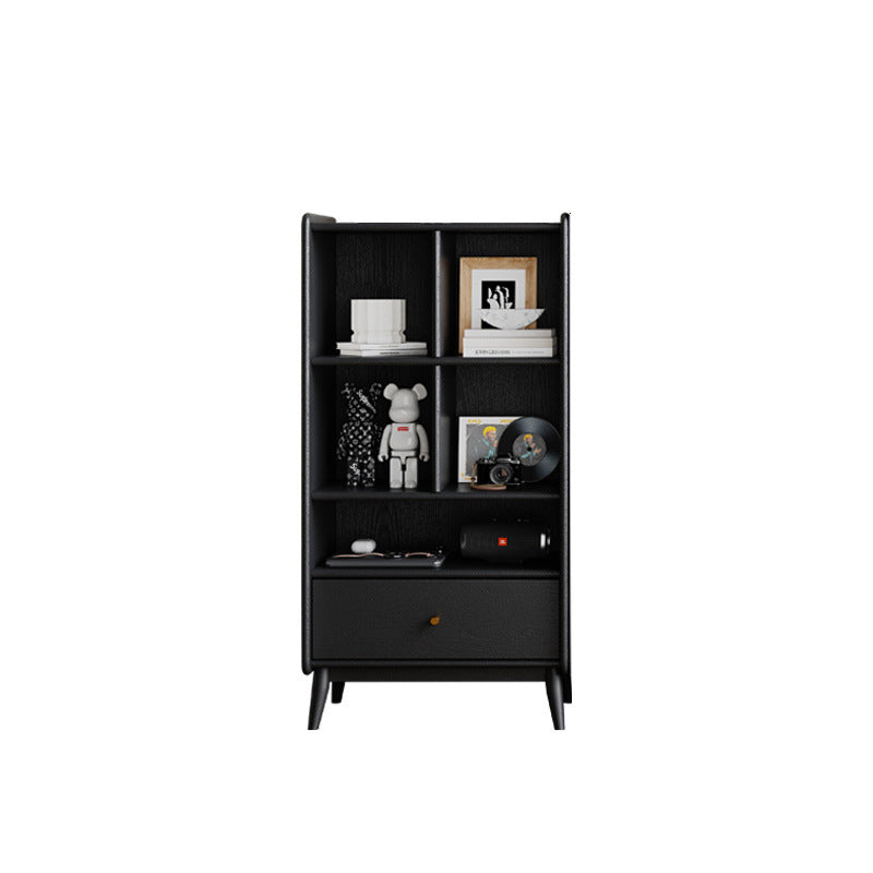 Contemporary Nordic Rectangular Solid Wood Black Display Rack 1-Drawer For Living Room