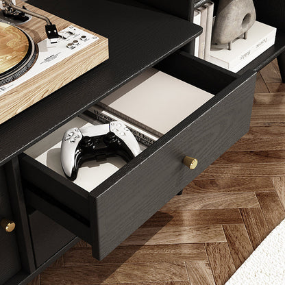 Contemporary Nordic Rectangular Solid Wood Long Rainbow Glass Brass TV Stand 4-Drawer For Living Room