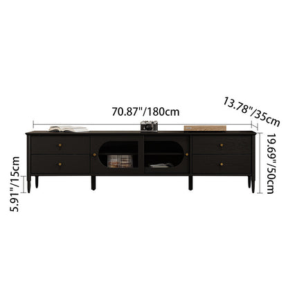 Contemporary Nordic Rectangular Solid Wood Long Rainbow Glass Brass TV Stand 4-Drawer For Living Room