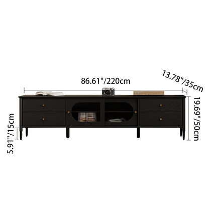 Contemporary Nordic Rectangular Solid Wood Long Rainbow Glass Brass TV Stand 4-Drawer For Living Room