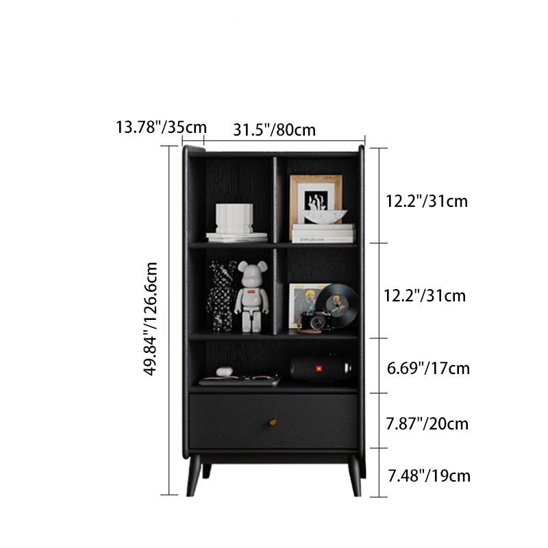 Contemporary Nordic Rectangular Solid Wood Black Display Rack 1-Drawer For Living Room