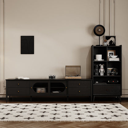 Contemporary Nordic Rectangular Solid Wood Black Display Rack 1-Drawer For Living Room