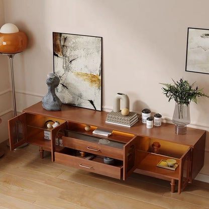 Modern Mid-Century Rectangular Arch Design Glass Aluminum Alloy Solid Wood TV Stand 2-Drawer For Living Room