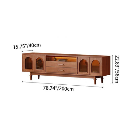 Modern Mid-Century Rectangular Arch Design Glass Aluminum Alloy Solid Wood TV Stand 2-Drawer For Living Room