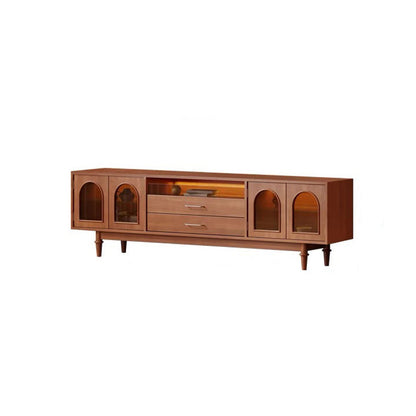 Modern Mid-Century Rectangular Arch Design Glass Aluminum Alloy Solid Wood TV Stand 2-Drawer For Living Room