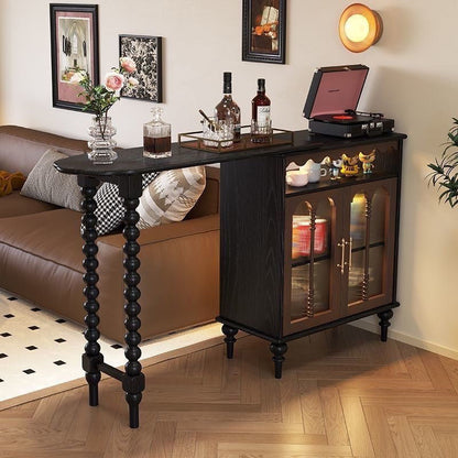 Modern Mid-Century Ball-turned Legs Solid Wood Long Rainbow Glass Bar Table 4-Tier For Living Room