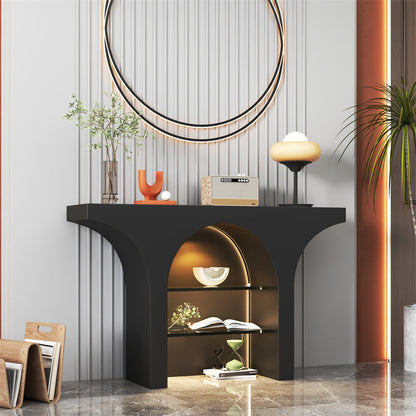 Contemporary Nordic Arched Design Solid Wood Particleboard Console Table 3-Tier For Living Room