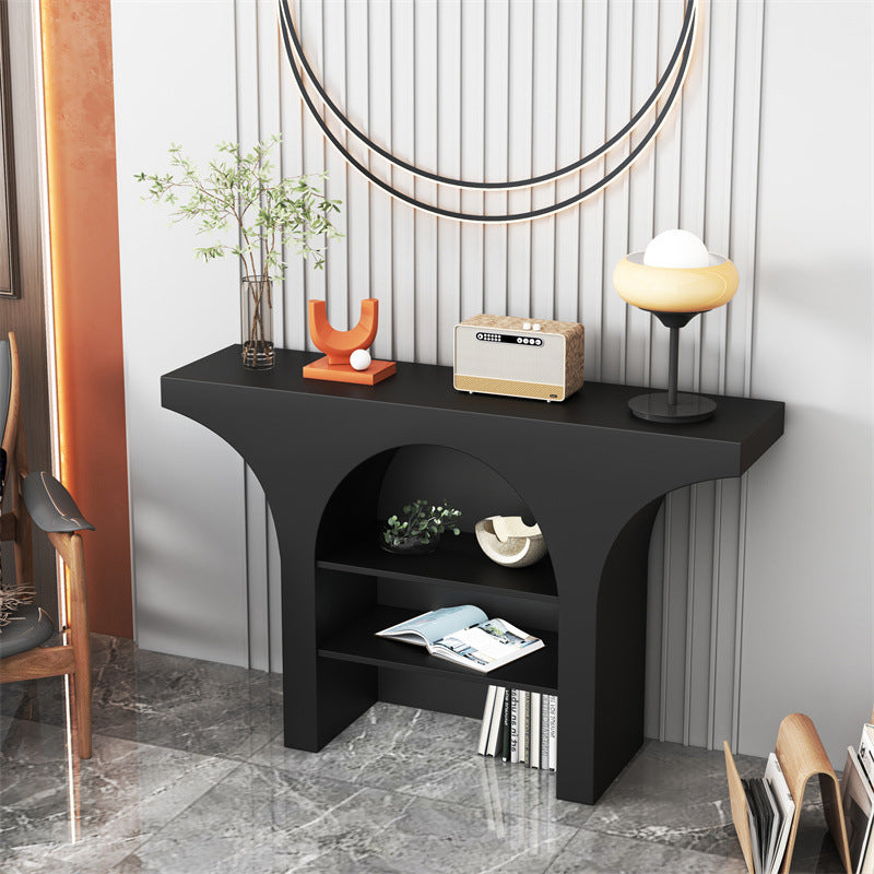 Contemporary Nordic Arched Design Solid Wood Particleboard Console Table 3-Tier For Living Room