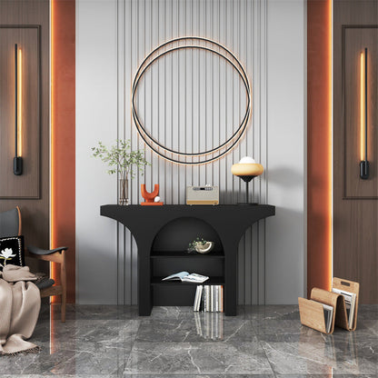 Contemporary Nordic Arched Design Solid Wood Particleboard Console Table 3-Tier For Living Room