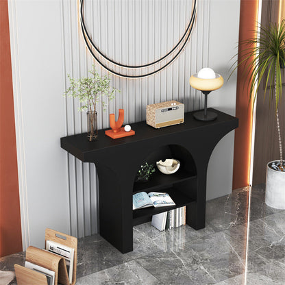Contemporary Nordic Arched Design Solid Wood Particleboard Console Table 3-Tier For Living Room