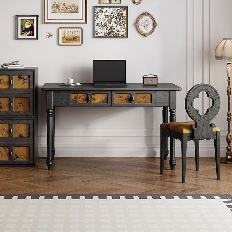 Traditional Chinese Rectangular Solid Wood Cloth Desk 2-Drawer For Bedroom