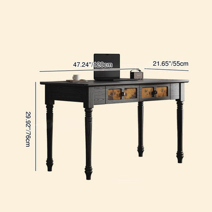 Traditional Chinese Rectangular Solid Wood Cloth Desk 2-Drawer For Bedroom