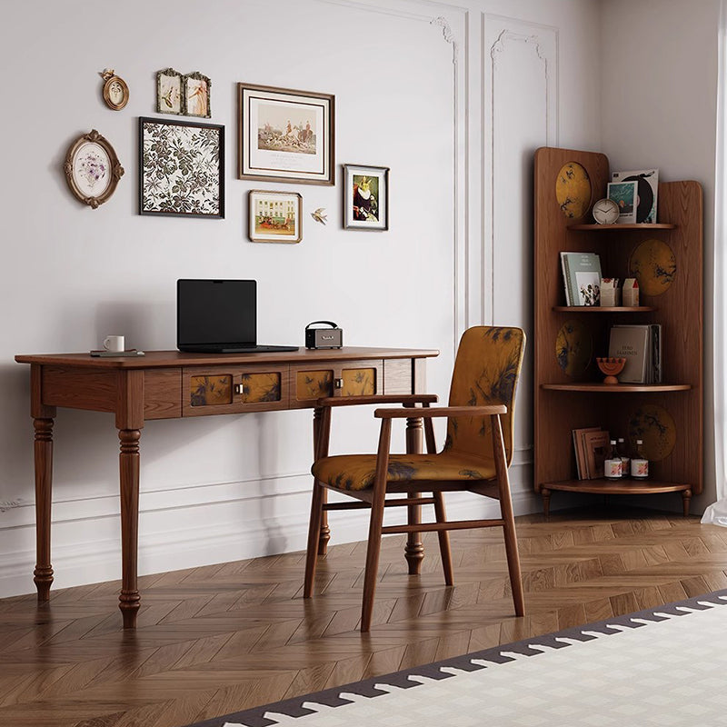 Traditional Chinese Rectangular Solid Wood Cloth Desk 2-Drawer For Bedroom