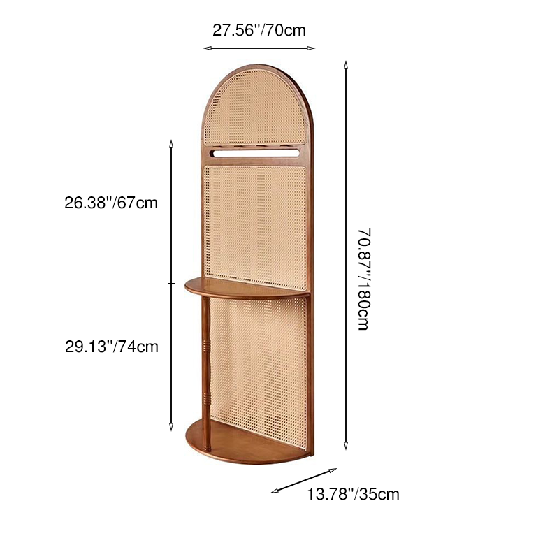 Traditional Vintage Arched Solid Wood Rattan Weaving Display Rack 2-Tier For Living Room