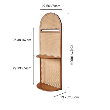 Traditional Vintage Arched Solid Wood Rattan Weaving Display Rack 2-Tier For Living Room