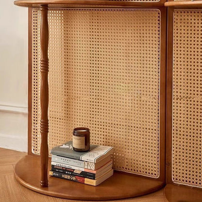 Traditional Vintage Arched Solid Wood Rattan Weaving Display Rack 2-Tier For Living Room