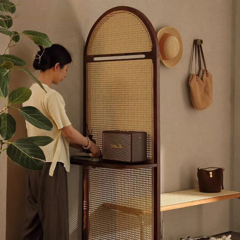Traditional Vintage Arched Solid Wood Rattan Weaving Display Rack 2-Tier For Living Room