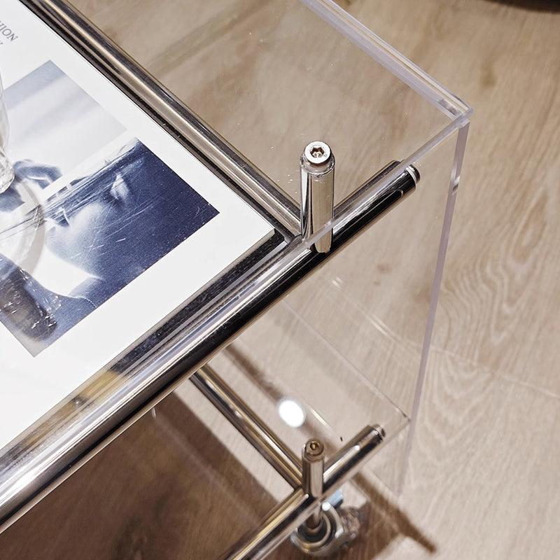 Acrylic Rolling End Table with Stainless Steel Frame – Modern Minimalist 3-Tier Side Table