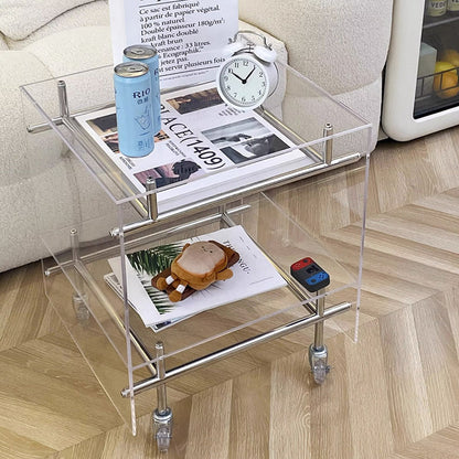 Acrylic Rolling End Table with Stainless Steel Frame – Modern Minimalist 3-Tier Side Table