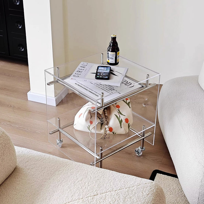 Acrylic Rolling End Table with Stainless Steel Frame – Modern Minimalist 3-Tier Side Table