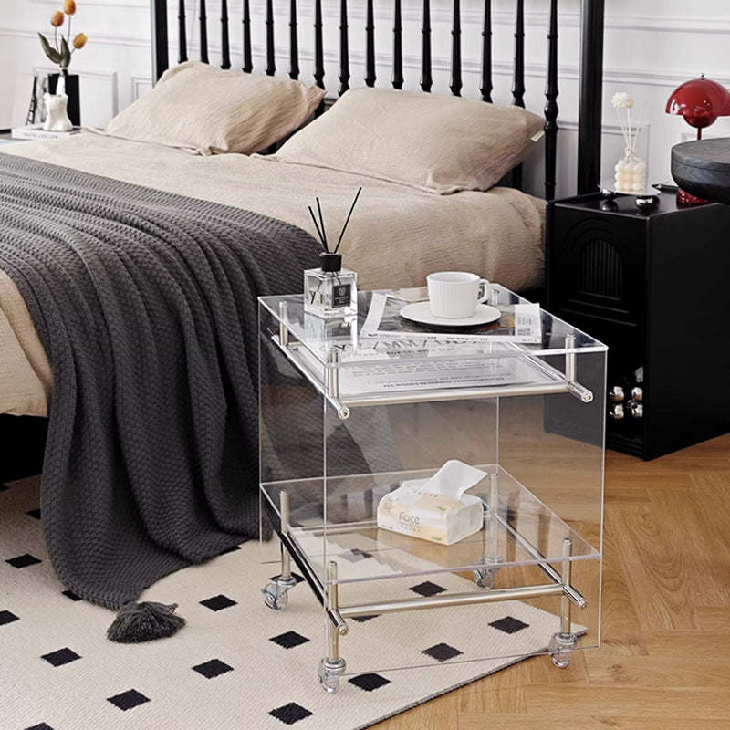 Acrylic Rolling End Table with Stainless Steel Frame – Modern Minimalist 3-Tier Side Table