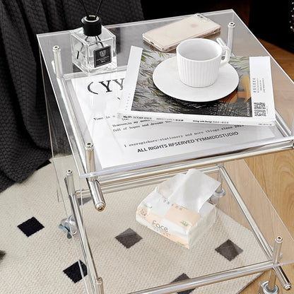Acrylic Rolling End Table with Stainless Steel Frame – Modern Minimalist 3-Tier Side Table