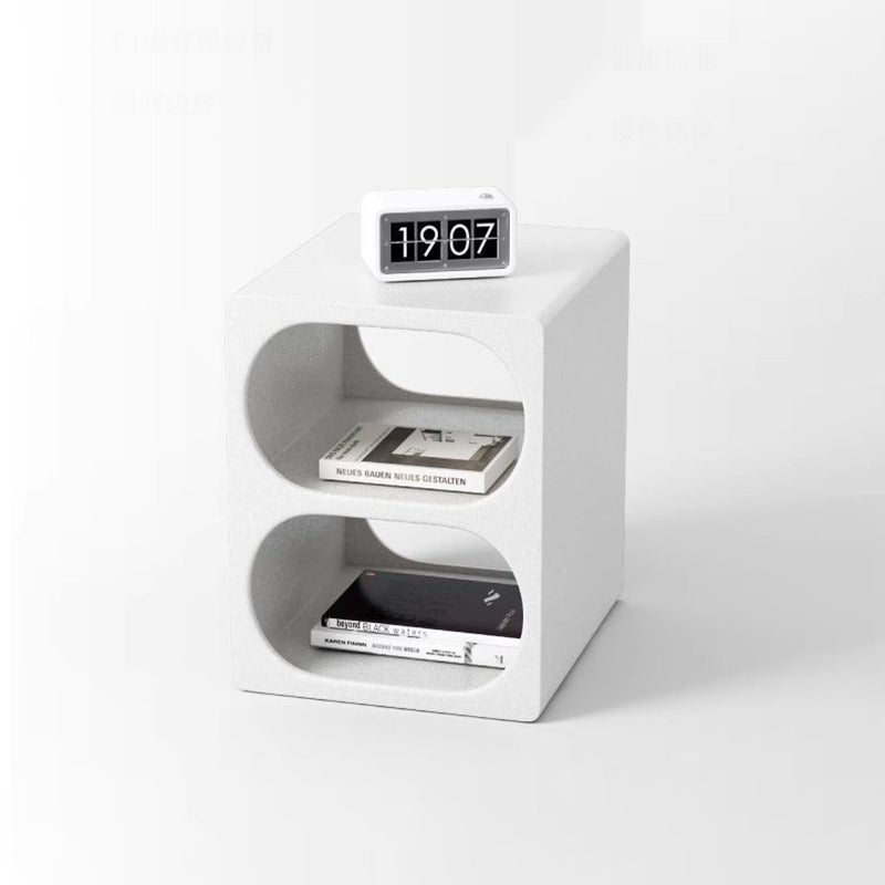 Modern Minimalist Rounded MDF Narrow White Nightstand Open Shelf 3-Tier For Bedroom